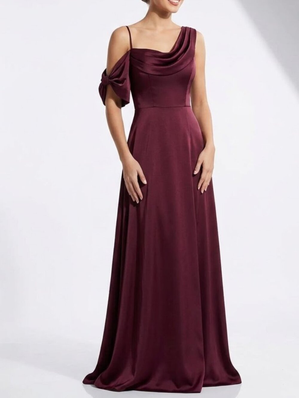 Morilee Whimsigoth Satin One Shoulder Gown Bordeaux Burgundy Dress 4